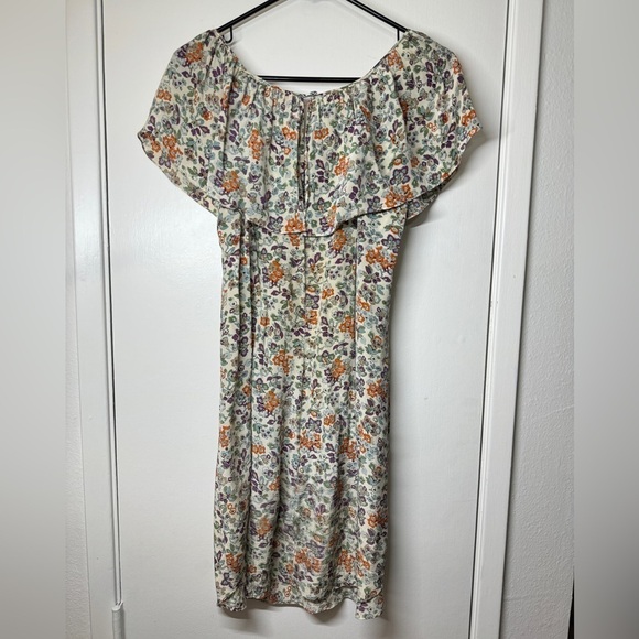 Rebecca Taylor 100% Silk Cream Orange Purple Floral Print Ruffle Mini Dress 10 - Picture 7 of 13